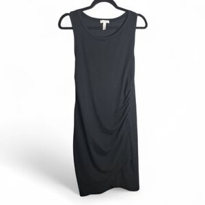 Leith Womens Black Sleeveless Midi Dress Pull Over Side Ruching Large